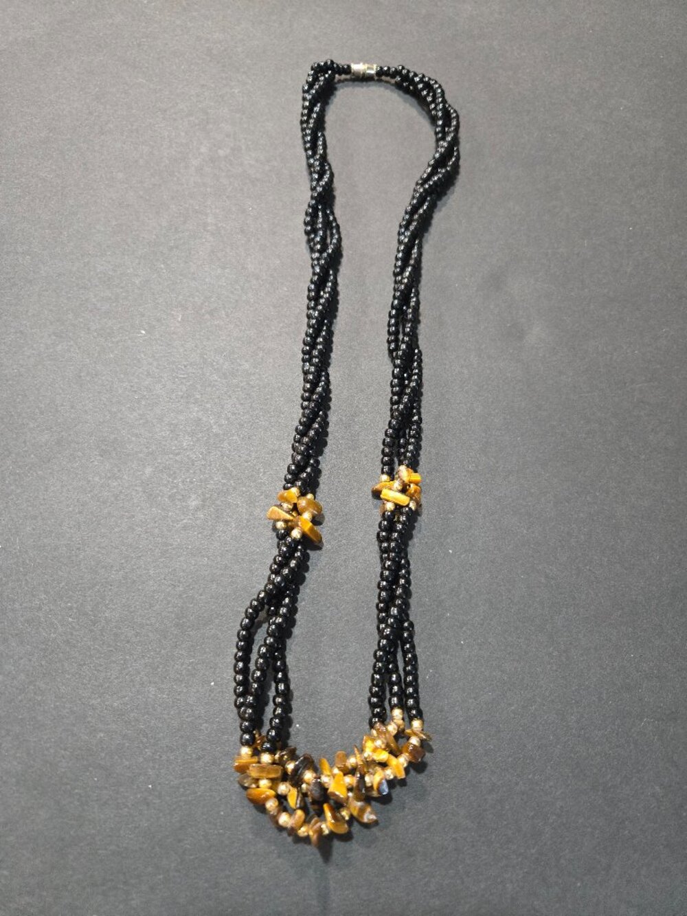 Tiger's Eye & Black Twisted Bead Necklace